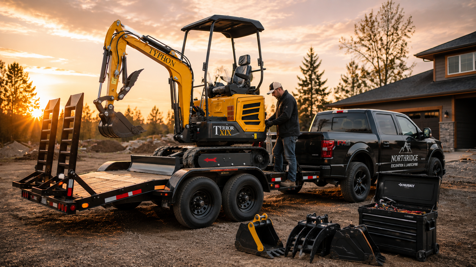 Mini excavator attachments and hydraulic performance