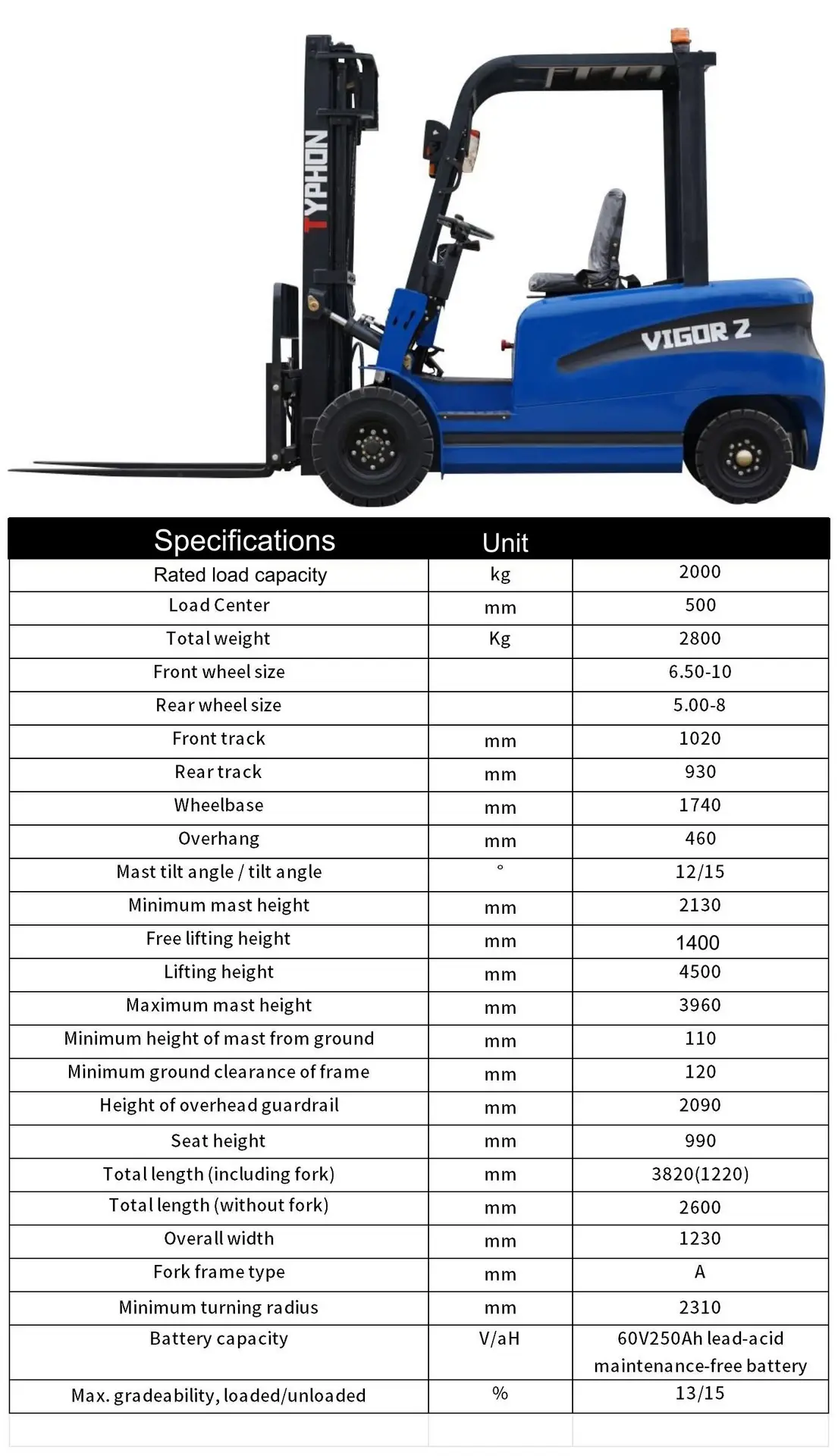 TYPHON VIGOR 2 Ton Blue Forklift