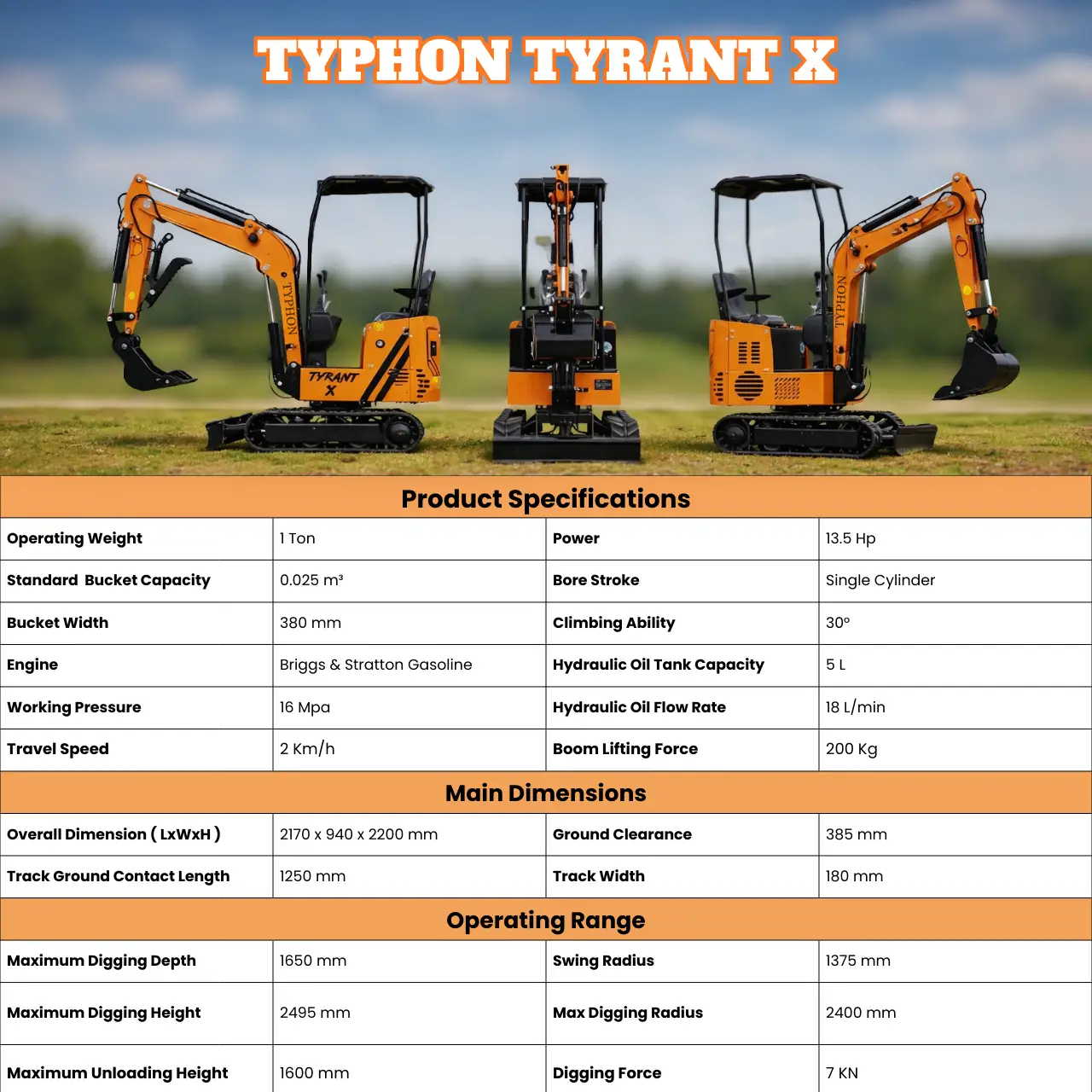 Typhon Tyrant X 1 Ton Mini Excavator