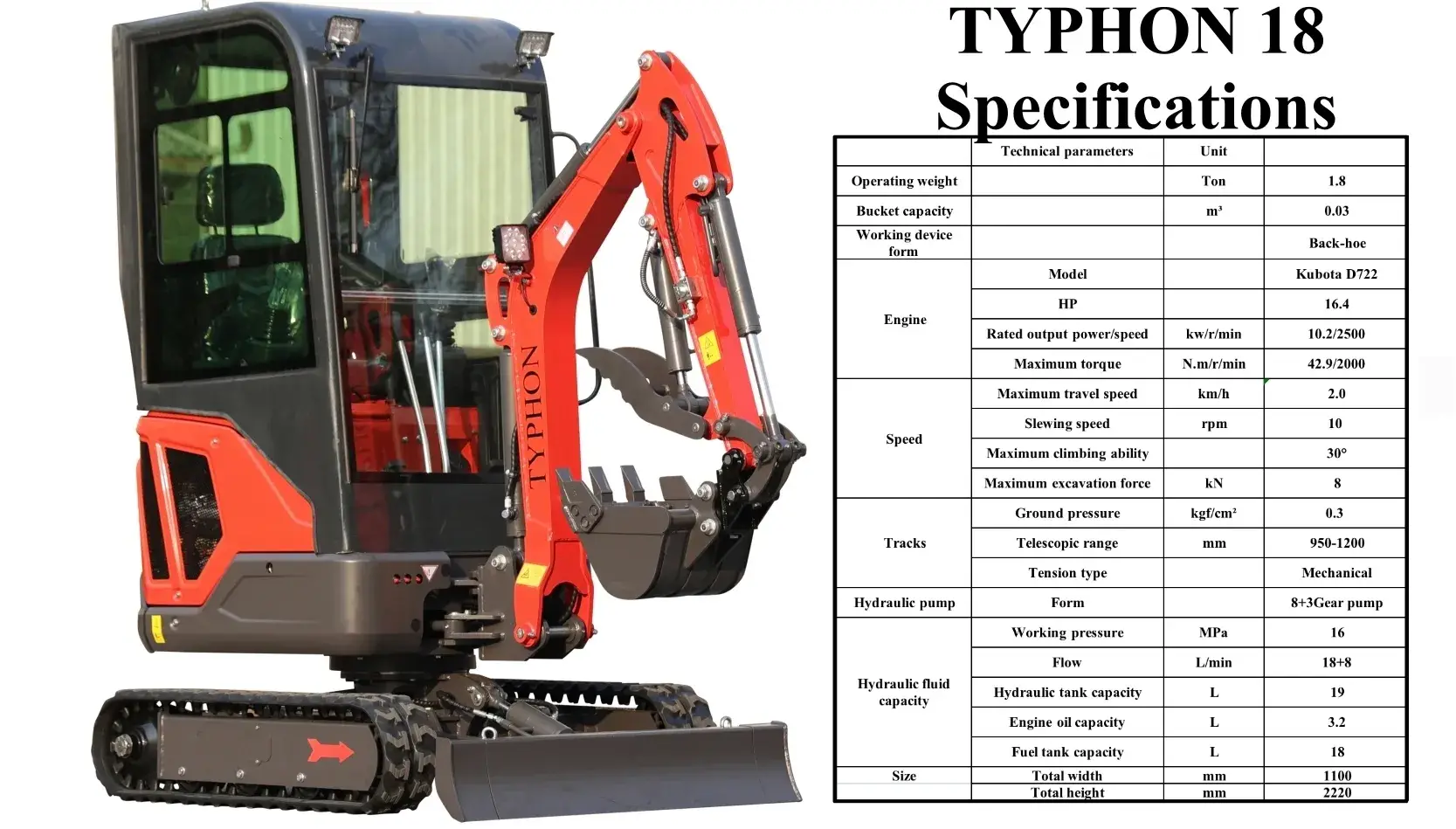 TYPHON 18 FLEX 1.8 Ton Excavator