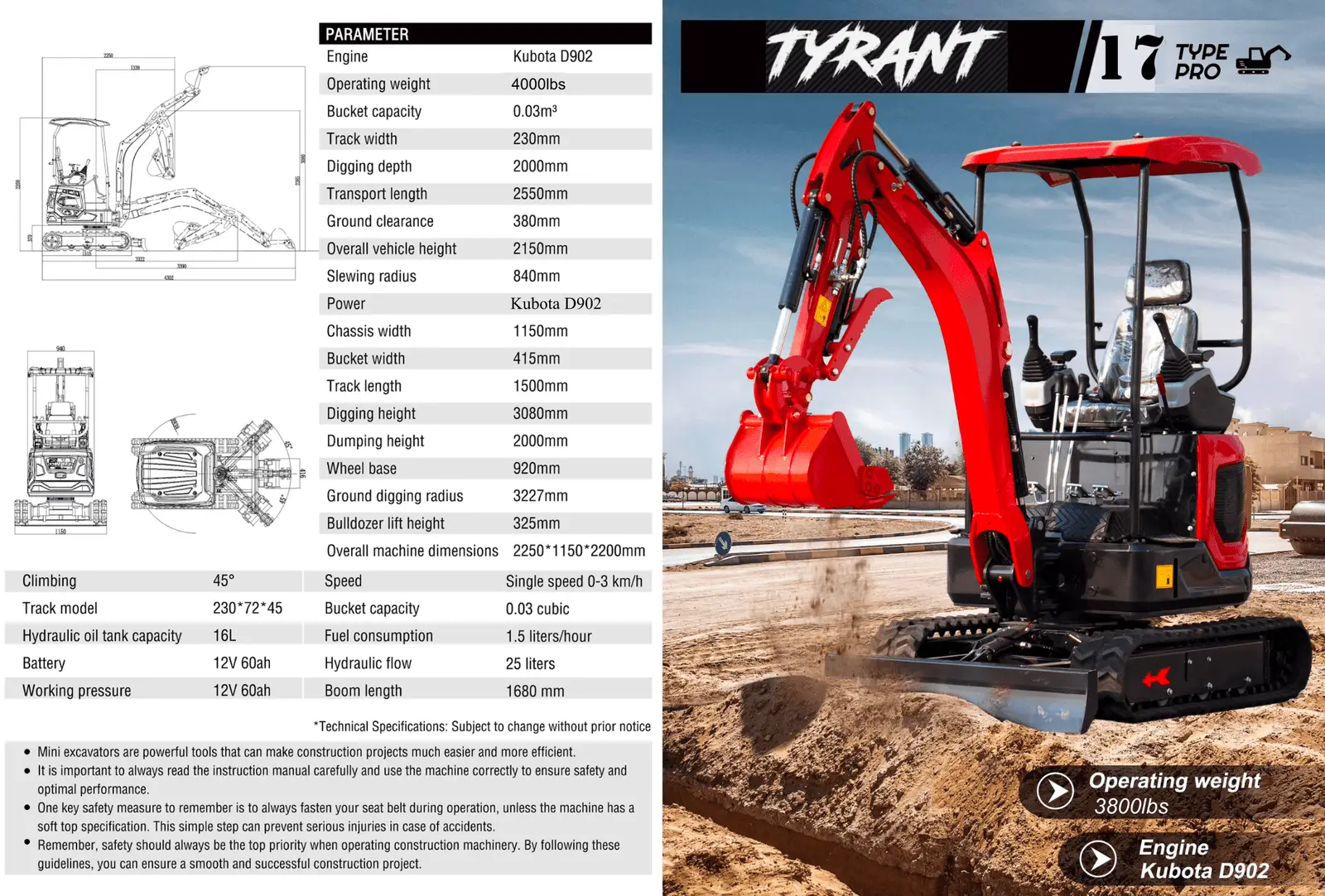 TYRANT 17 Kubota Mini Excavator Kit