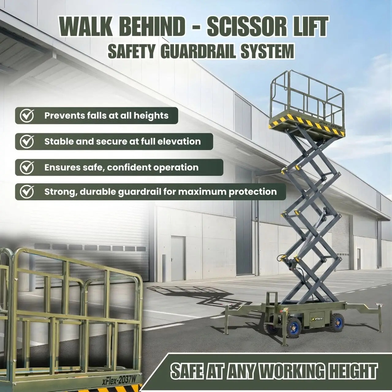 TYPHON xFlex-2037W Walk-Behind Scissor Lift comes with 20ft Working Height and Manual outriggers 1102 lbs load capacity 110V Electric