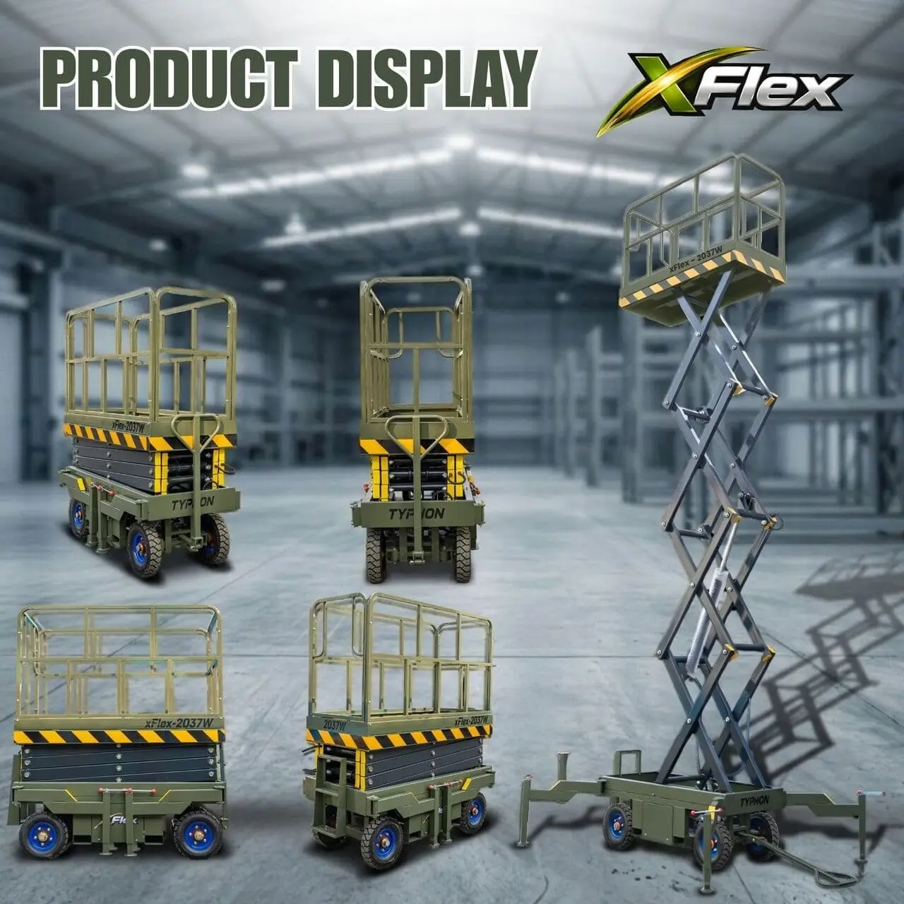 TYPHON xFlex-2037W Walk-Behind Scissor Lift comes with 20ft Working Height and Manual outriggers 1102 lbs load capacity 110V Electric