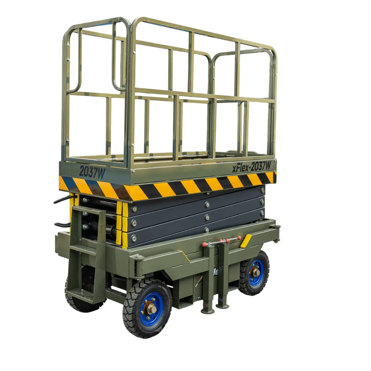 TYPHON xFlex-2037W Walk-Behind Scissor Lift comes with 20ft Working Height and Manual outriggers 1102 lbs load capacity 110V Electric