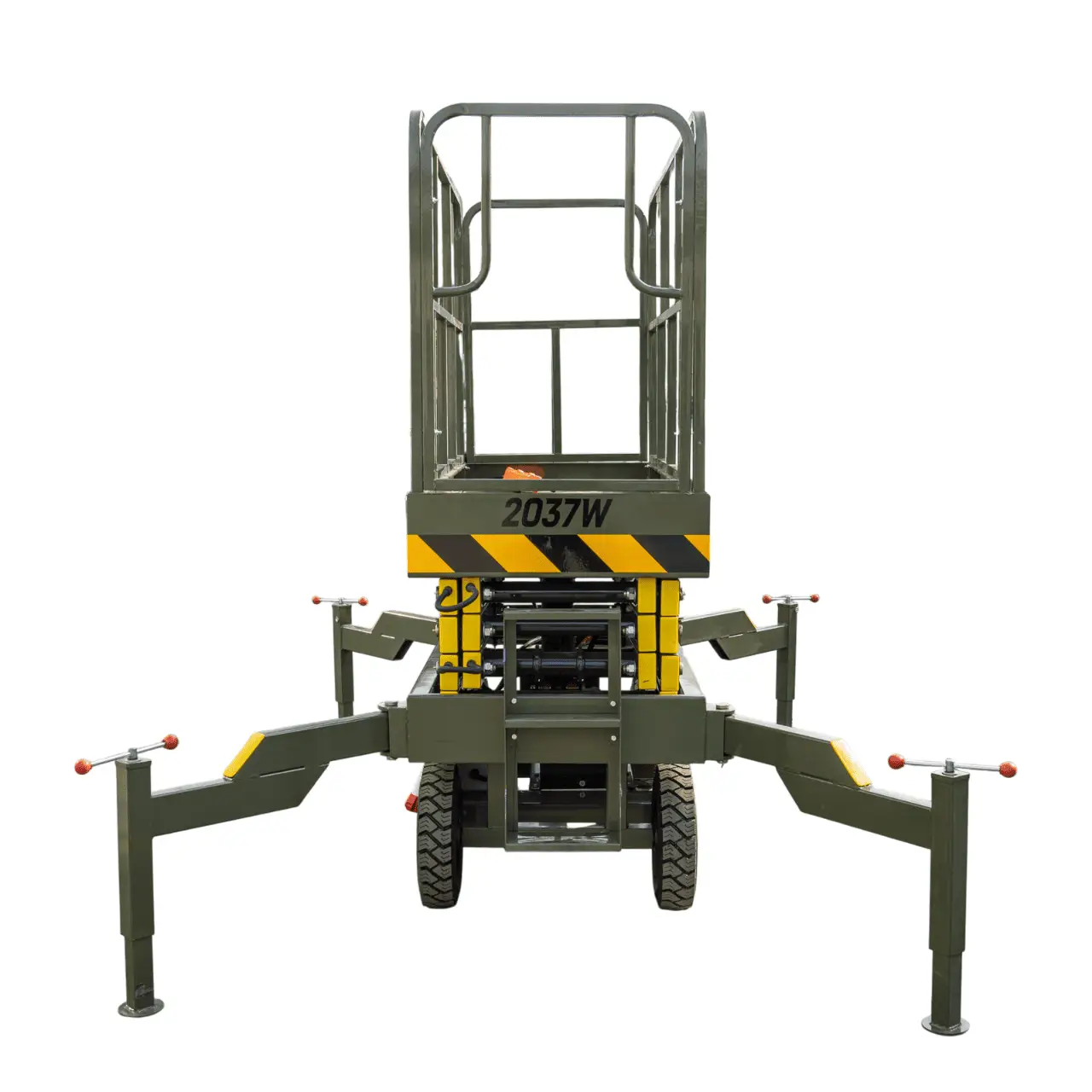 TYPHON xFlex-2037W Walk-Behind Scissor Lift comes with 20ft Working Height and Manual outriggers 1102 lbs load capacity 110V Electric