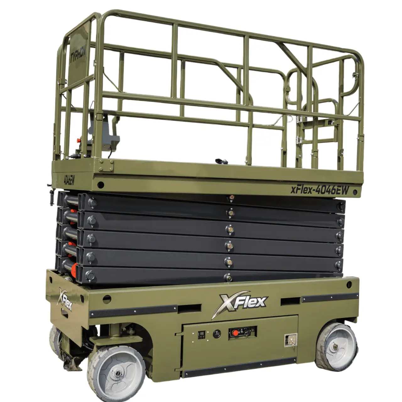 TYPHON xFlex-4046EW Electric Wheel Scissor Lift 2.6 Ton operating weight and 40ft platform height with 705lbs Load Capacity
