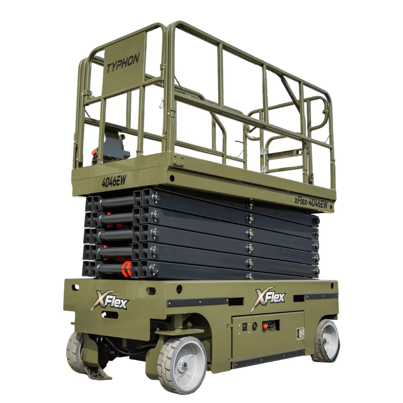 TYPHON xFlex-4046EW Electric Wheel Scissor Lift 2.6 Ton operating weight and 40ft platform height with 705lbs Load Capacity