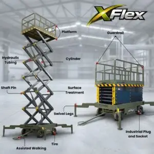 TYPHON xFlex 4065W Walk Behind Scissor Lift 2.7 Ton with Assisted Walking, Manual outriggers of 40 ft lifting Height & 110V Electric