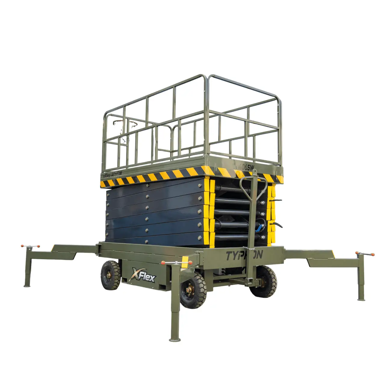 TYPHON xFlex 4065W Walk Behind Scissor Lift 2.7 Ton with Assisted Walking, Manual outriggers of 40 ft lifting Height & 110V Electric