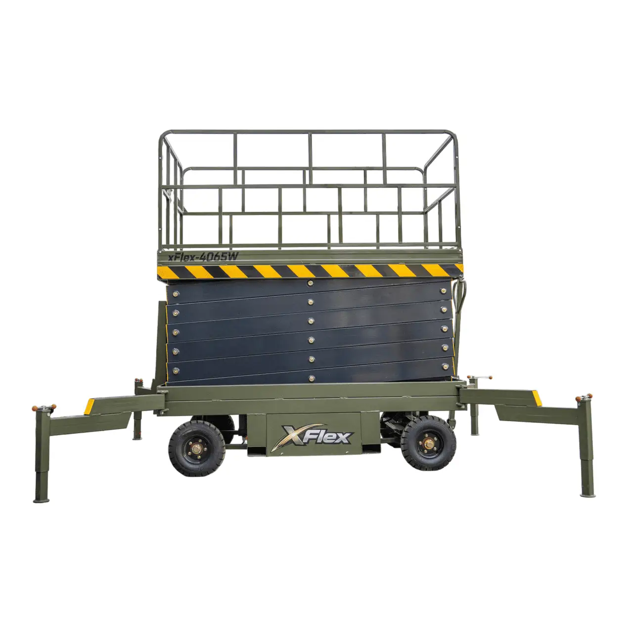 TYPHON xFlex 4065W Walk Behind Scissor Lift 2.7 Ton with Assisted Walking, Manual outriggers of 40 ft lifting Height & 110V Electric