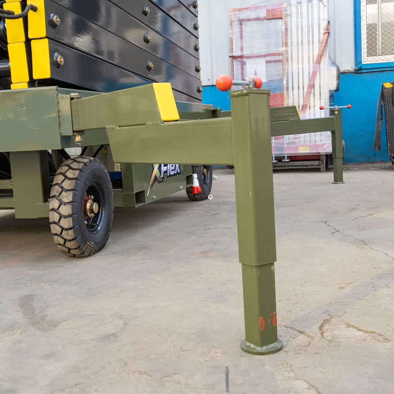 TYPHON xFlex 4065W Walk Behind Scissor Lift 2.7 Ton with Assisted Walking, Manual outriggers of 40 ft lifting Height & 110V Electric