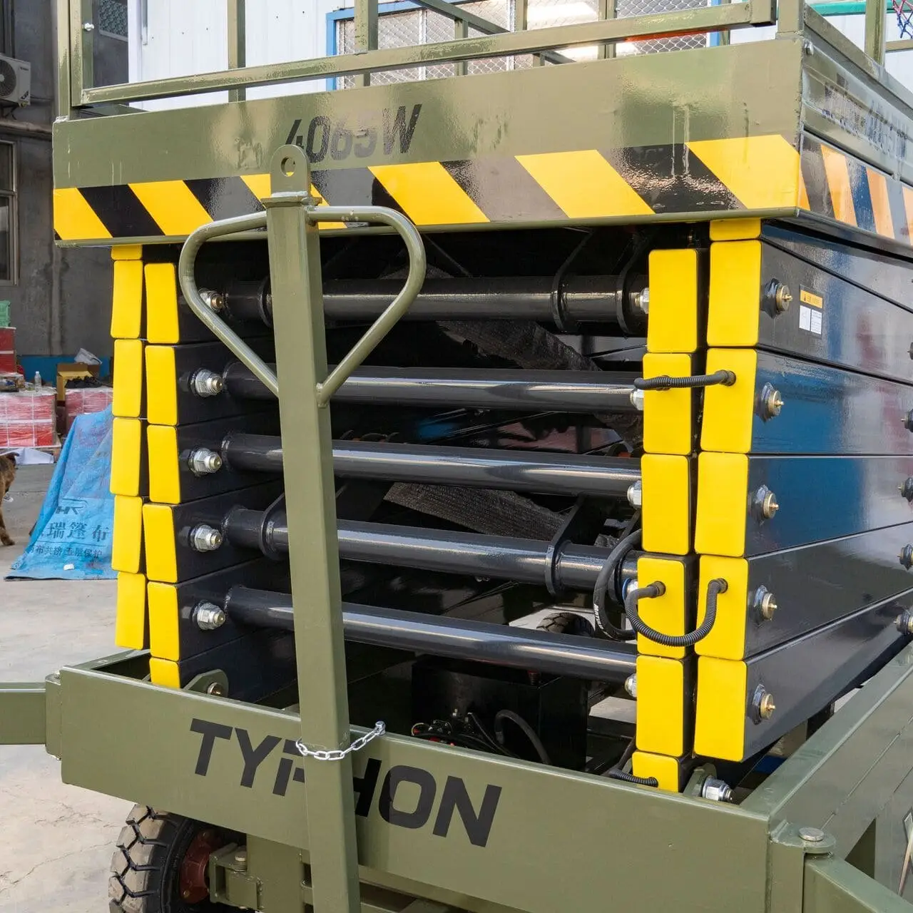 TYPHON xFlex 4065W Walk Behind Scissor Lift 2.7 Ton with Assisted Walking, Manual outriggers of 40 ft lifting Height & 110V Electric