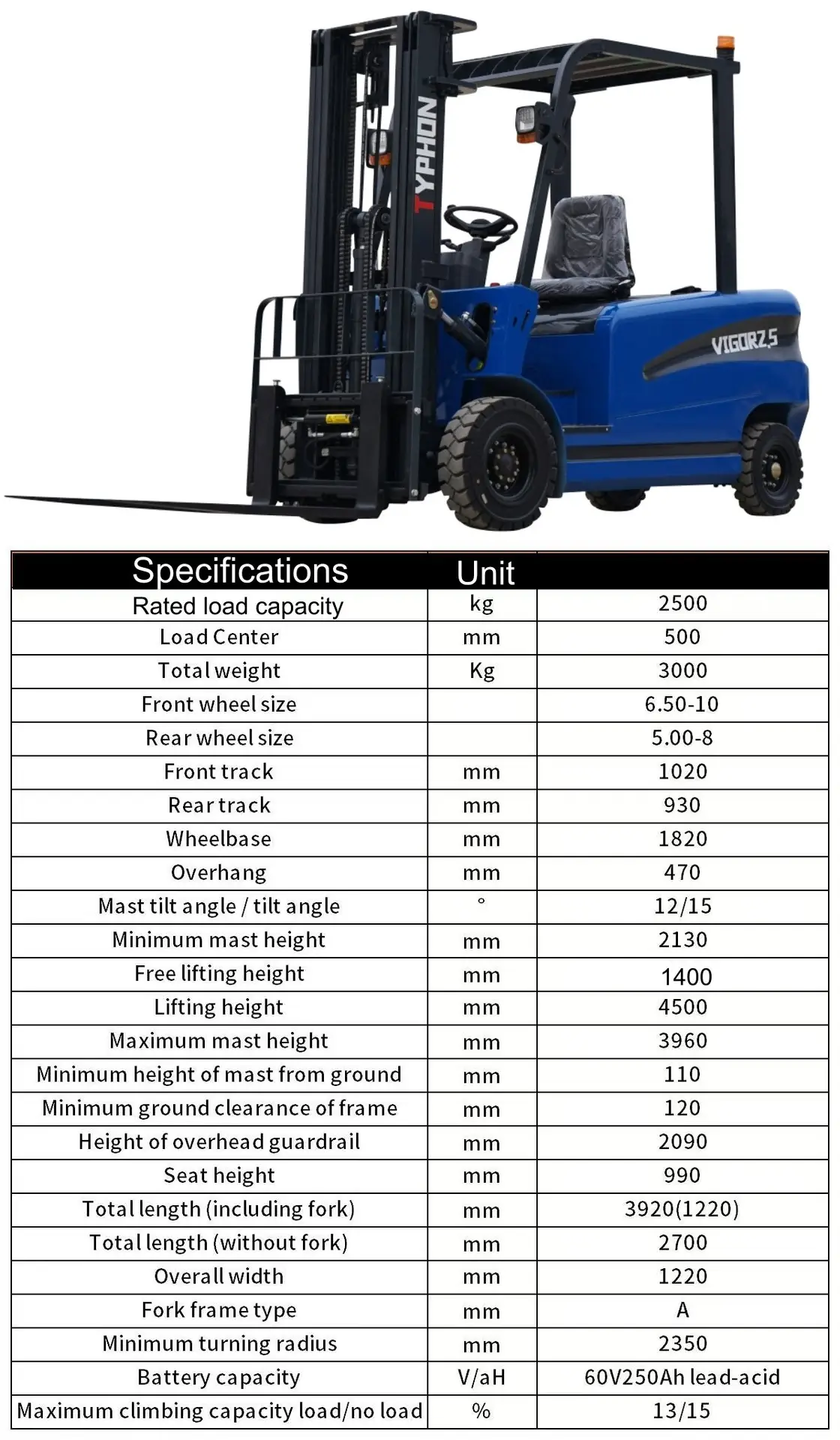 TYPHON VIGOR 2.5 Ton Blue Forklift