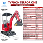 TYPHON TERROR ONE STORM 1 Ton Mini Excavator Trench Digger with Hydraulic Oil Cooler Canopy & Wide Bucket Ideal for Garden, Farm, Park & Road Work Digging, Drilling, Bull-Dozing
