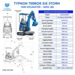 TYPHON TERROR XIX STORM Mini Excavator – 4000lbs Trench Digger with Boom Swing, Canopy, Retractable Tracks