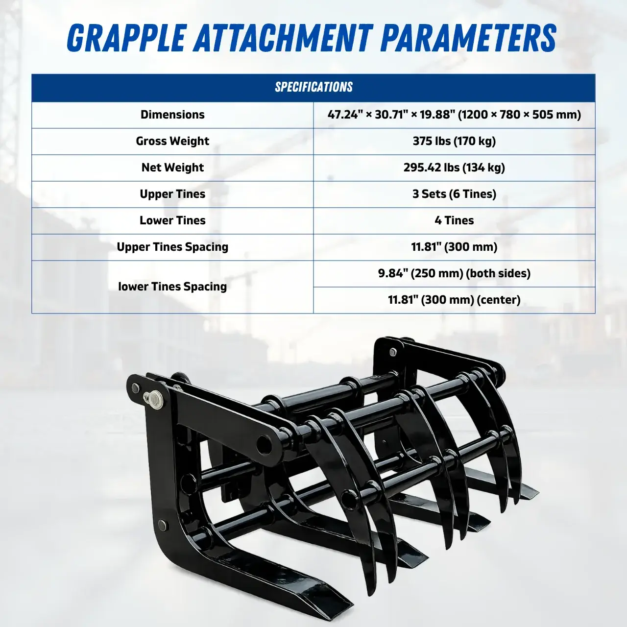 TYPHON Skoop Heavy-Duty Wheel Loader Log Grapple 295 lbs Robust Log & Brush Handler with 6+4 Tine Grip
