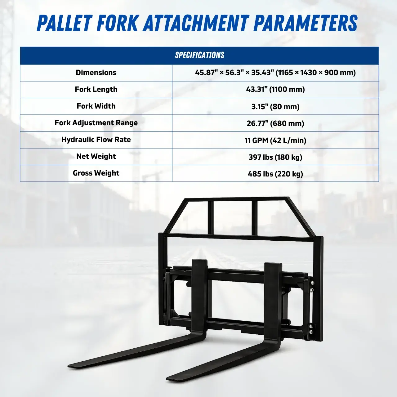 TYPHON Skoop Hydraulic Pallet Fork Attachment for Wheel Loader 43 Inch 11.1 GPM