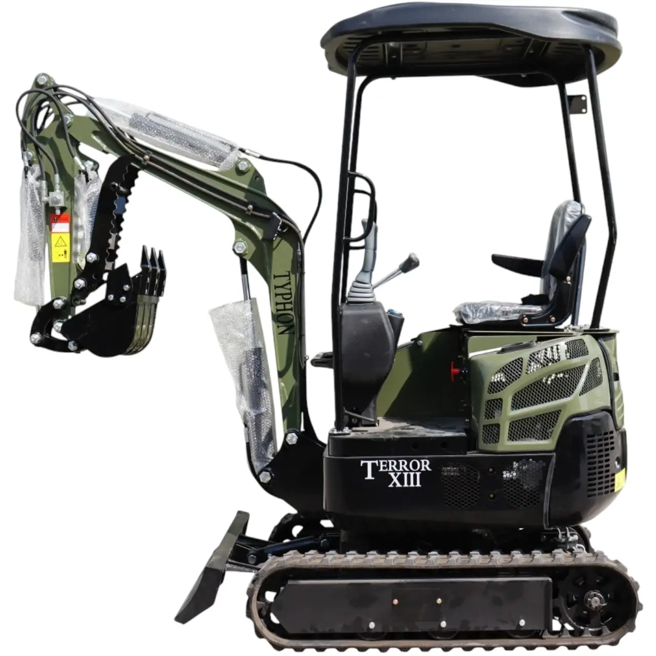 TYPHON TERROR XIII Mini Excavator – 1.3 Ton Trench Digger with Canopy, Hydraulic Thumb Clip, 13.5hp B&S Engine USA