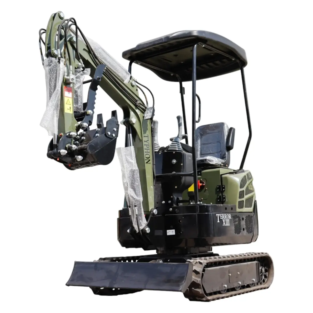 TYPHON TERROR XIII Mini Excavator – 1.3 Ton Trench Digger with Canopy, Hydraulic Thumb Clip, 13.5hp B&S Engine USA
