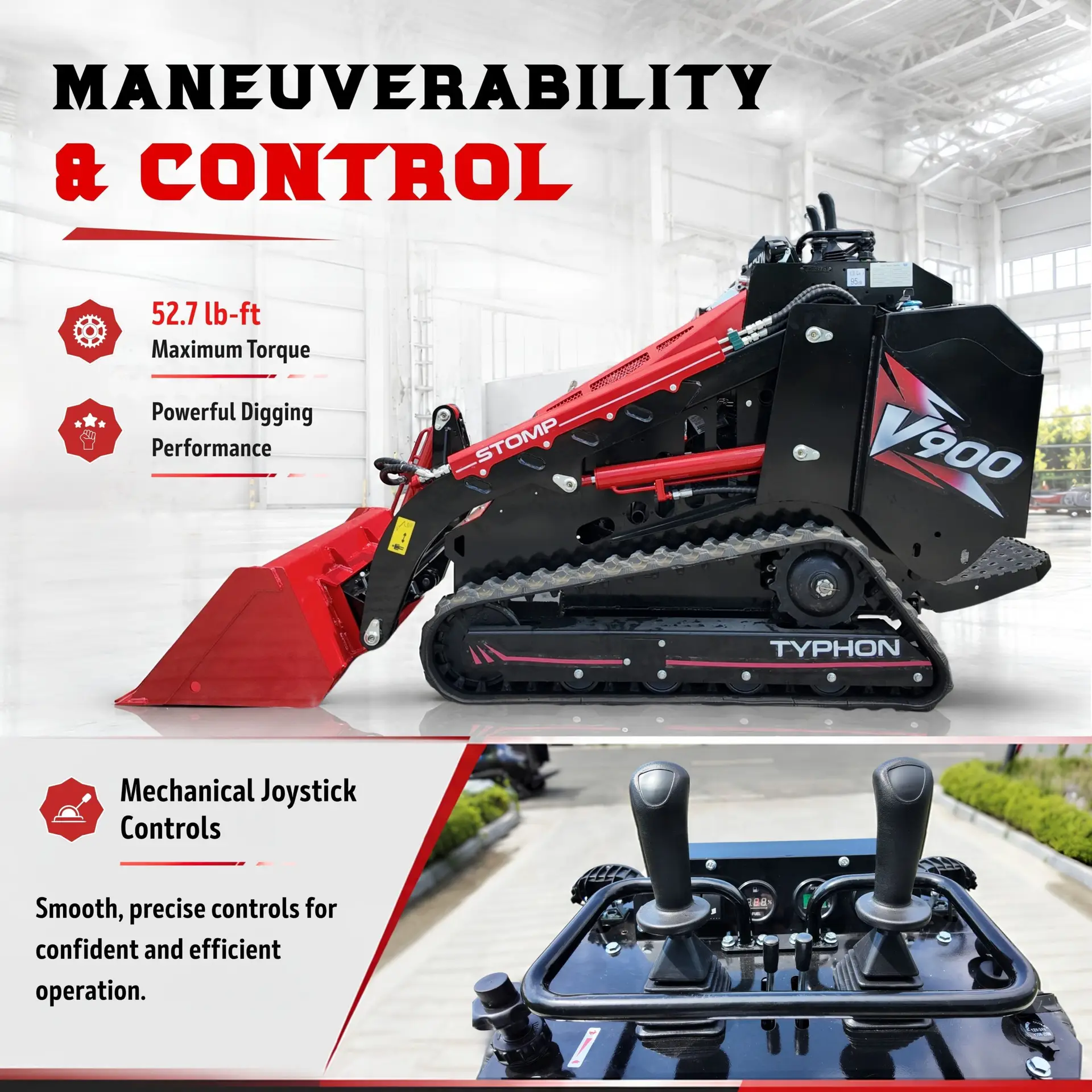 Brand New TYPHON STOMP V900 1.4 Ton Mini Track Loader Featuring Dual Auxiliary Hydraulics & Kubota D1105 25HP USA Engine